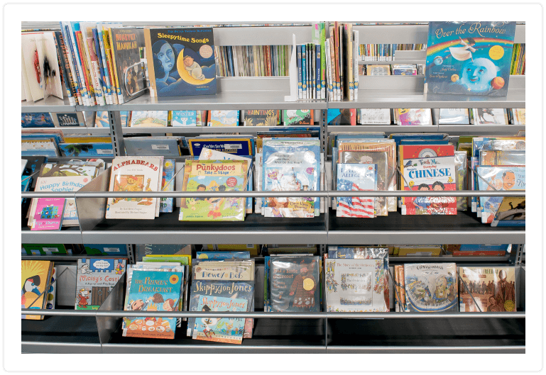 Children's books on shelf