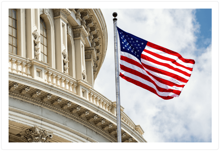 USA flag in front of federal building